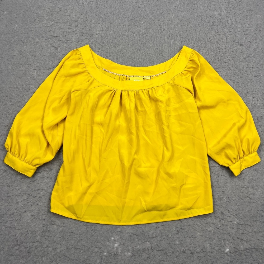 Anthropologie Maeve Yanna Blouse Women's Small Yellow Boatneck 3/4 Sleeve Shirt